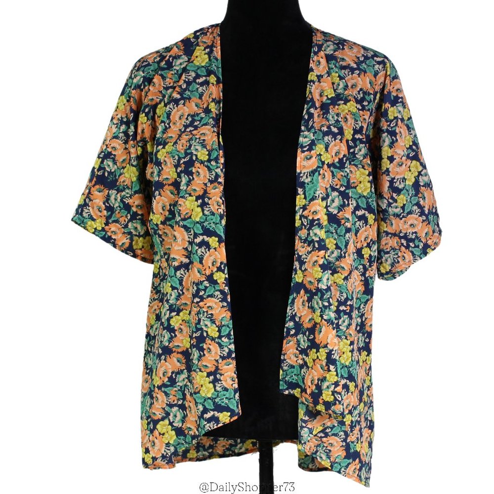 LuLaRoe "Bianka" Girls' Floral Print Short Sleeve High-Low Open Kimono Top